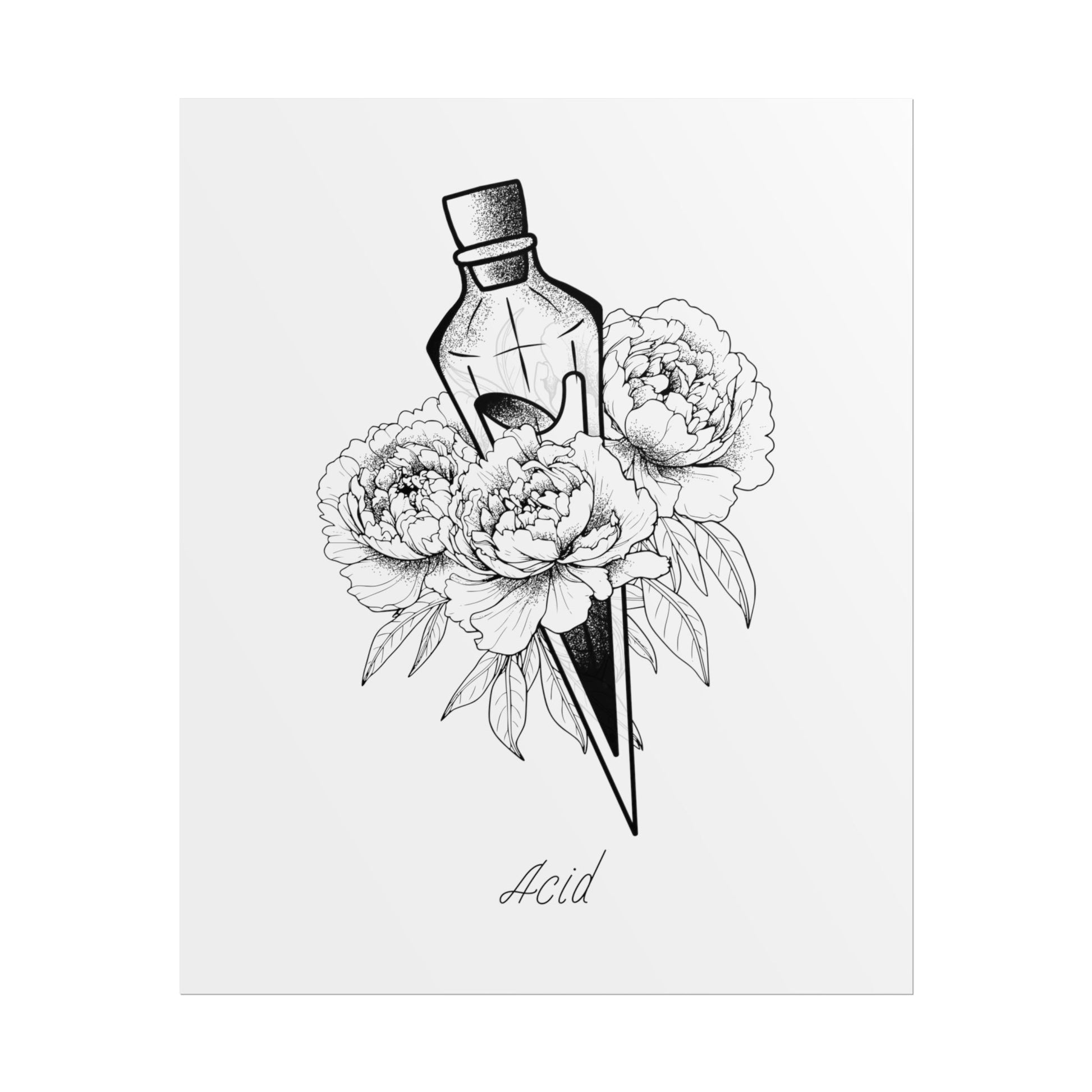 Acid Potion Bottle with Peony - Sleep Token Inspired Lyric Quote Print - Poster - Rebel Alchemy