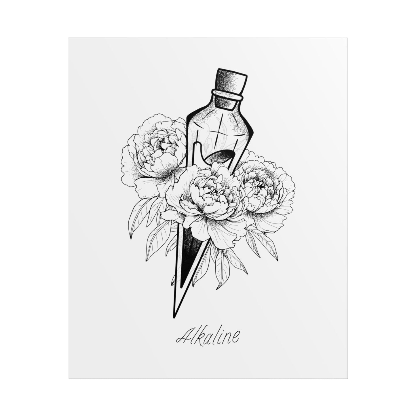 Alkaline Potion Bottle with Peony - Sleep Token Inspired Lyric Quote Print - Poster - Rebel Alchemy