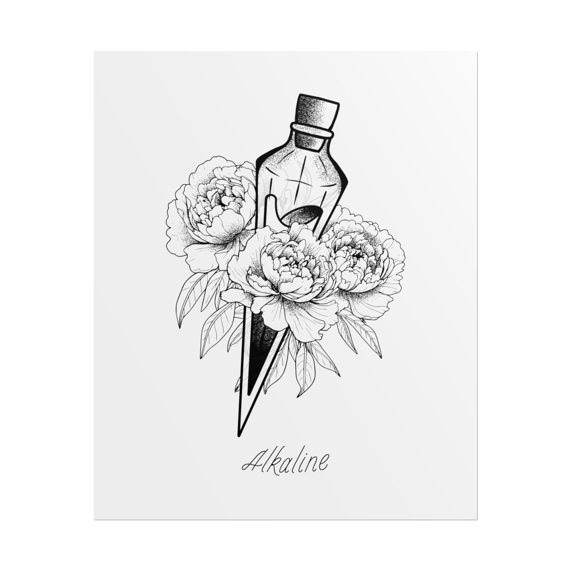 Alkaline Potion Bottle with Peony - Sleep Token Inspired Lyric Quote Print - Poster - Rebel Alchemy