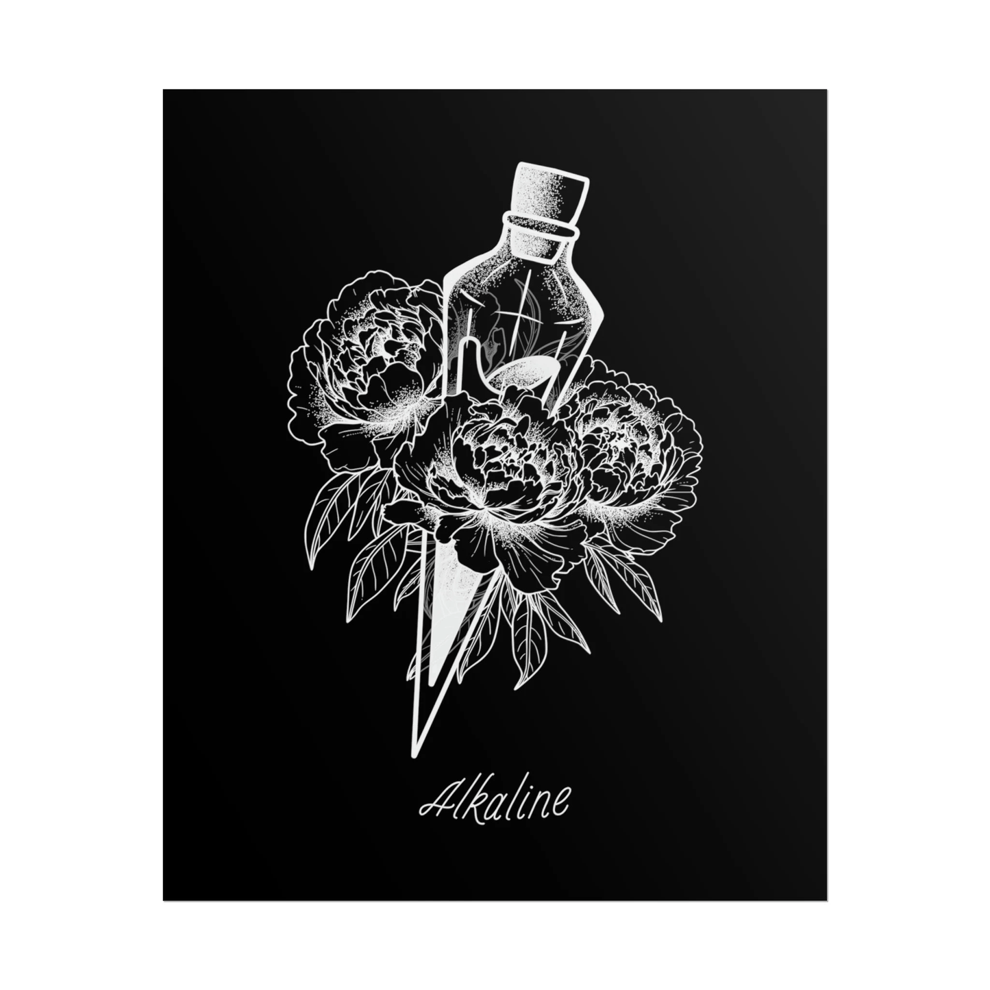 Alkaline Potion Bottle with Peony - Sleep Token Inspired Lyric Quote Print - Poster - Rebel Alchemy